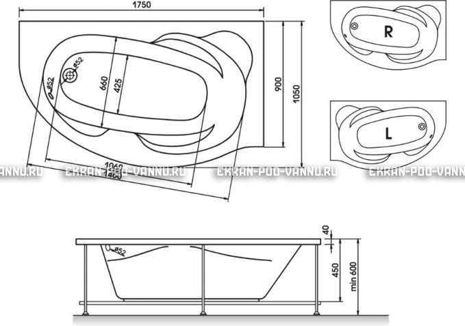 Акриловая ванна Relisan Liliya 175x90 – купить по цене 24570 руб. в интернет-магазине в городе Челябинск картинка 3
