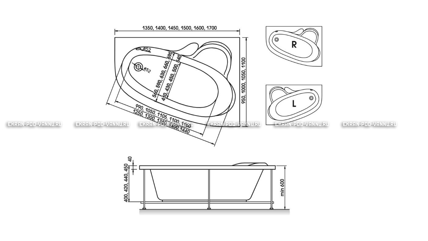 Акриловая ванна Relisan Ariadna 150x100 – купить по цене 25650 руб. в интернет-магазине в городе Челябинск картинка 10