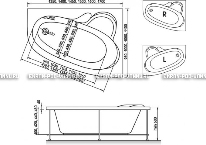 Акриловая ванна Relisan Ariadna 150x100 – купить по цене 25650 руб. в интернет-магазине в городе Челябинск картинка 3