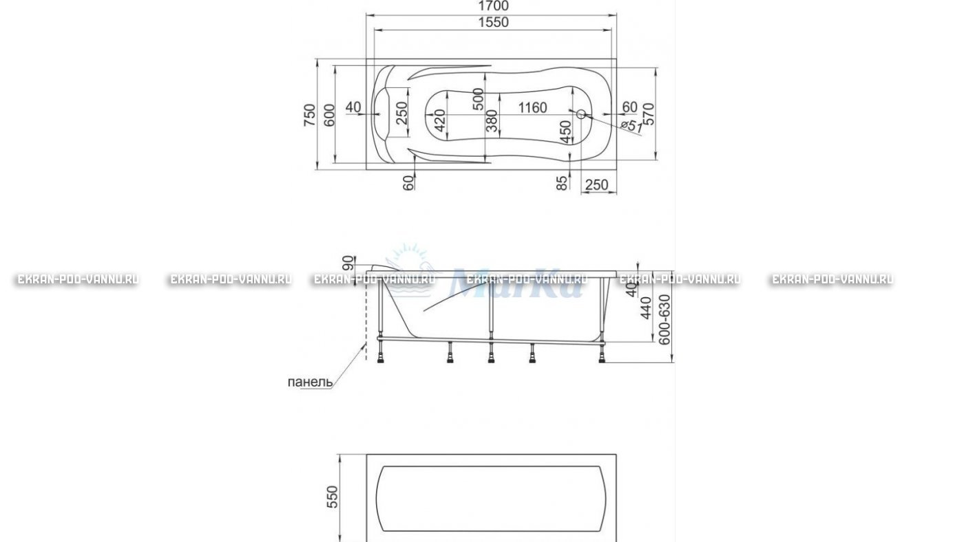 Акриловая ванна 1MarKa Calypso 170x75 – купить по цене 13950 руб. в интернет-магазине в городе Челябинск картинка 22