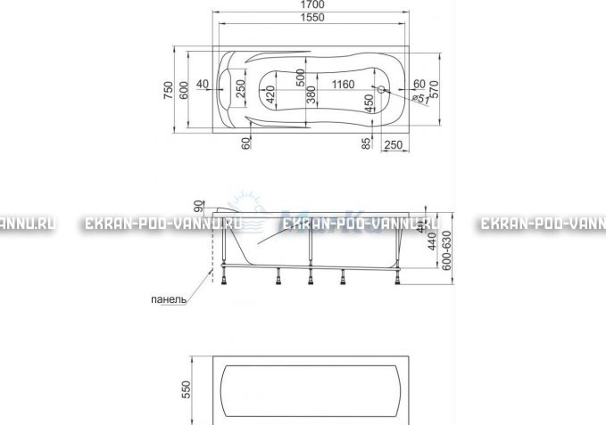 Акриловая ванна 1MarKa Calypso 170x75 – купить по цене 13950 руб. в интернет-магазине в городе Челябинск картинка 7