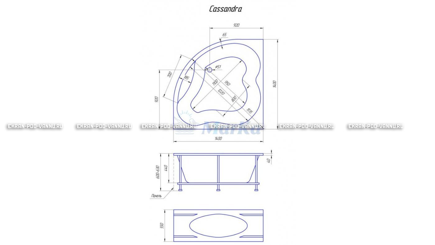 Акриловая ванна 1MarKa Cassandra 140x140 – купить по цене 18620 руб. в интернет-магазине в городе Челябинск картинка 19