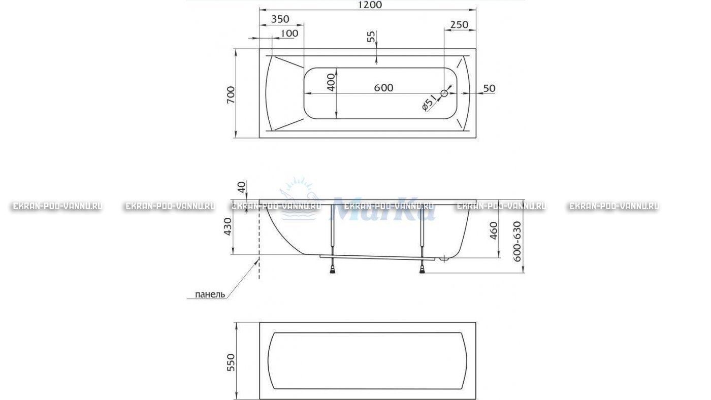 Акриловая ванна 1MarKa Modern 120x70 – купить по цене 7600 руб. в интернет-магазине в городе Челябинск картинка 13