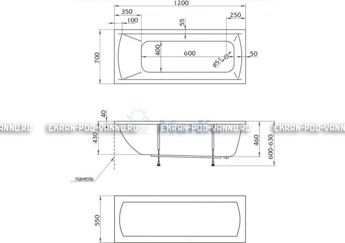 Акриловая ванна 1MarKa Modern 120x70 – купить по цене 7600 руб. в интернет-магазине в городе Челябинск картинка 4
