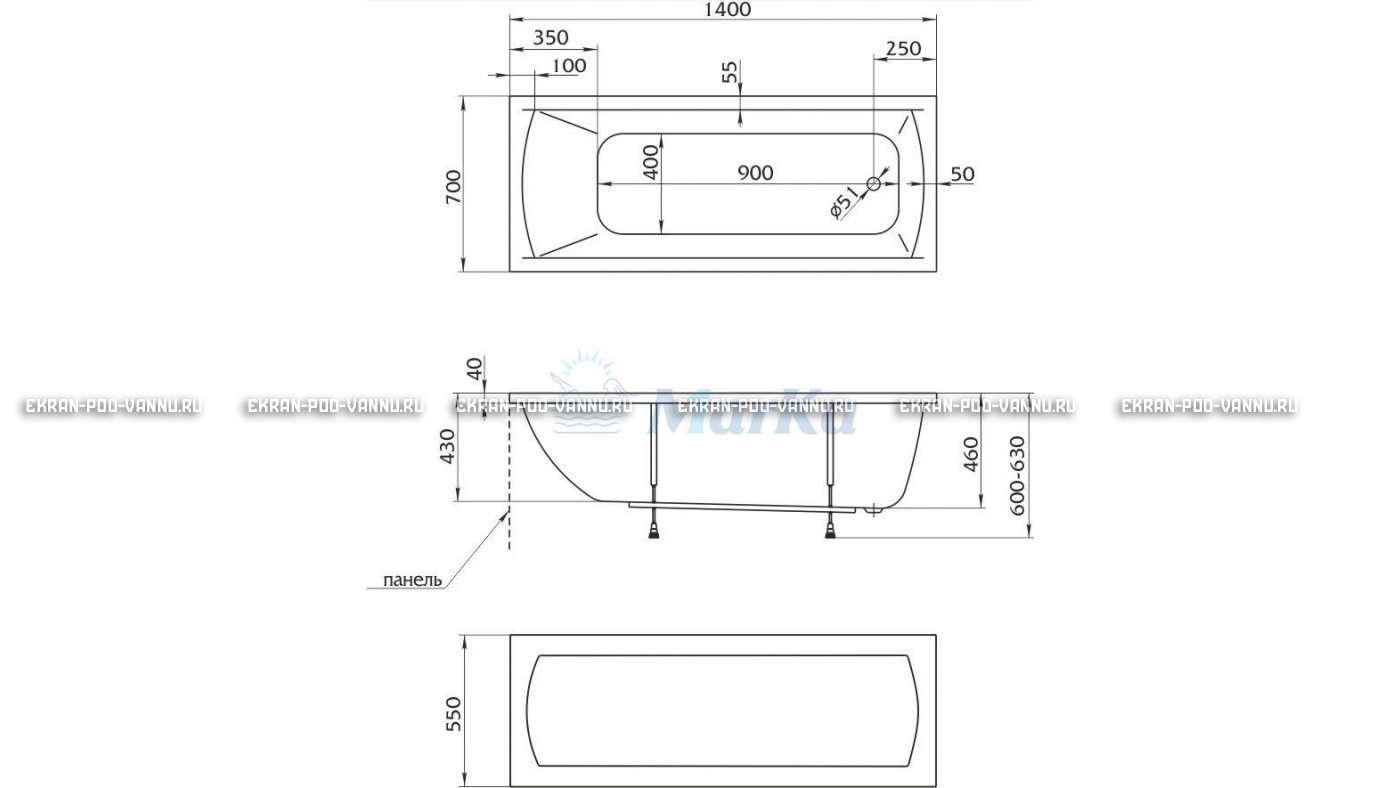 Акриловая ванна 1MarKa Modern 140x70 – купить по цене 8910 руб. в интернет-магазине в городе Челябинск картинка 16