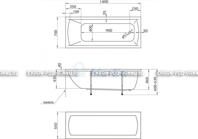 Акриловая ванна 1MarKa Modern 140x70 – купить по цене 8910 руб. в интернет-магазине в городе Челябинск картинка 5