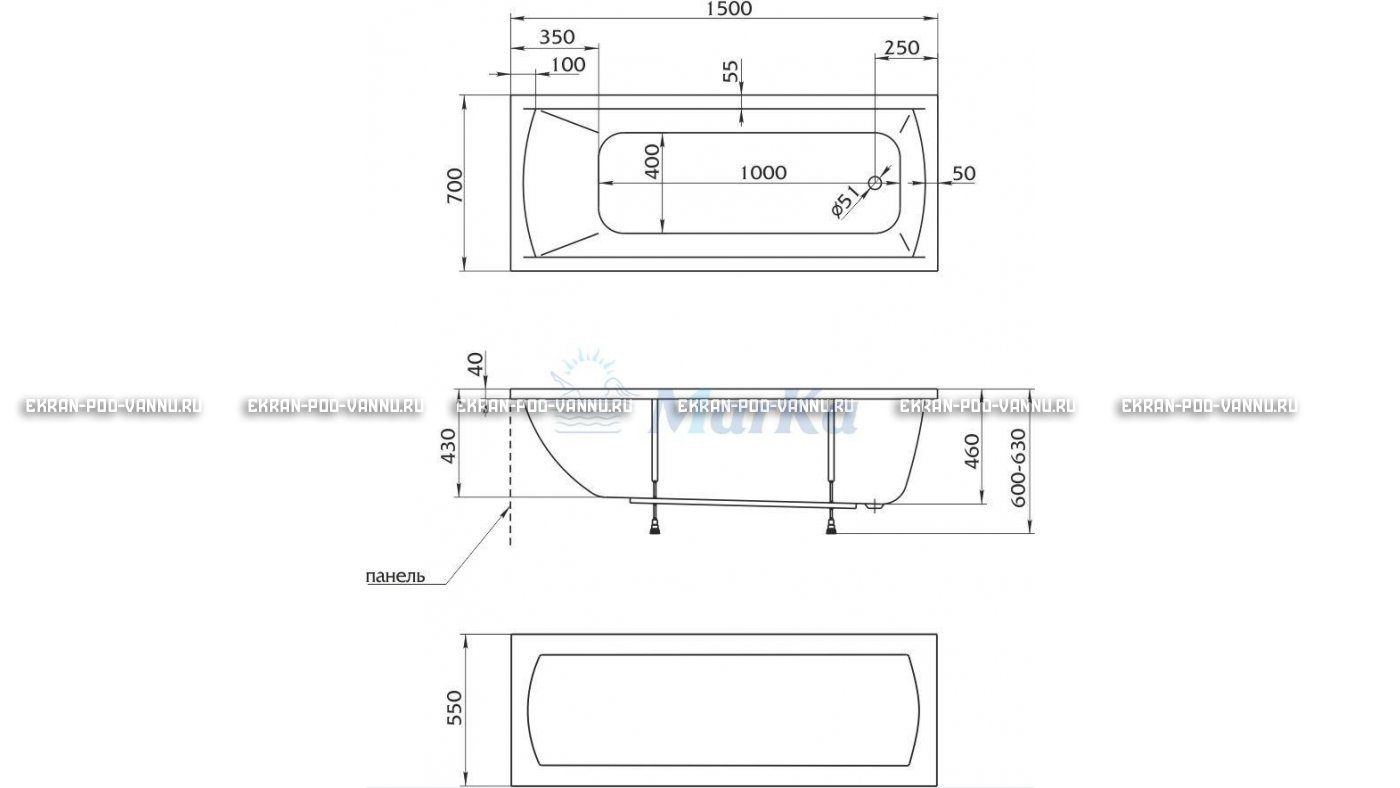 Акриловая ванна 1MarKa Modern 150x70 – купить по цене 9210 руб. в интернет-магазине в городе Челябинск картинка 13