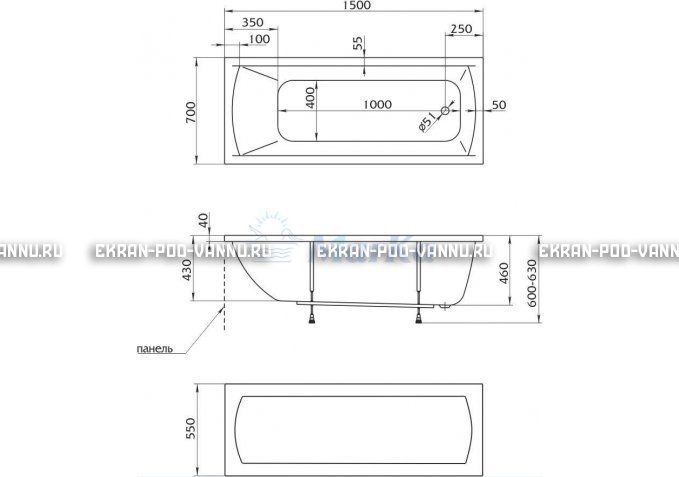 Акриловая ванна 1MarKa Modern 150x70 – купить по цене 9210 руб. в интернет-магазине в городе Челябинск картинка 4
