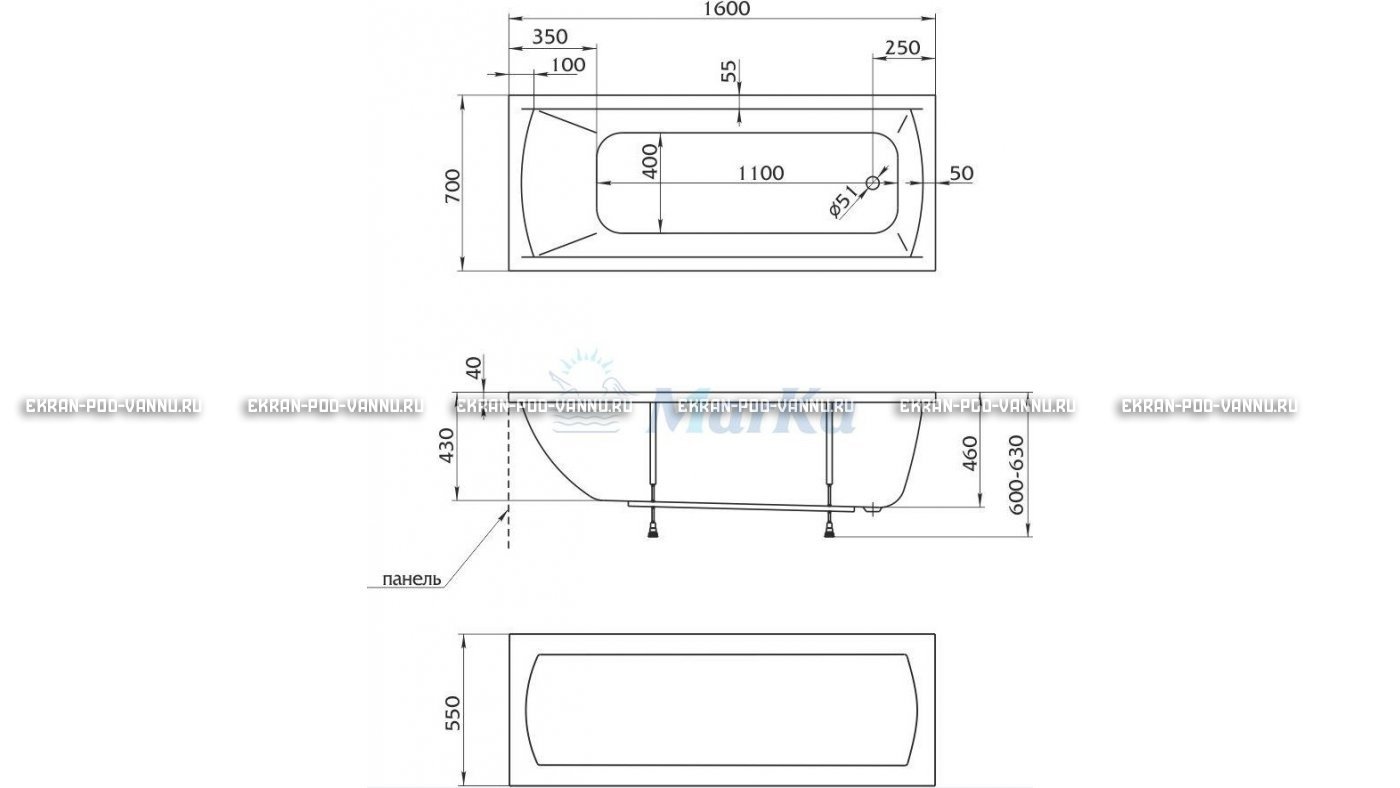 Акриловая ванна 1MarKa Modern 160x70 – купить по цене 9410 руб. в интернет-магазине в городе Челябинск картинка 16