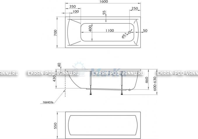 Акриловая ванна 1MarKa Modern 160x70 – купить по цене 9410 руб. в интернет-магазине в городе Челябинск картинка 5