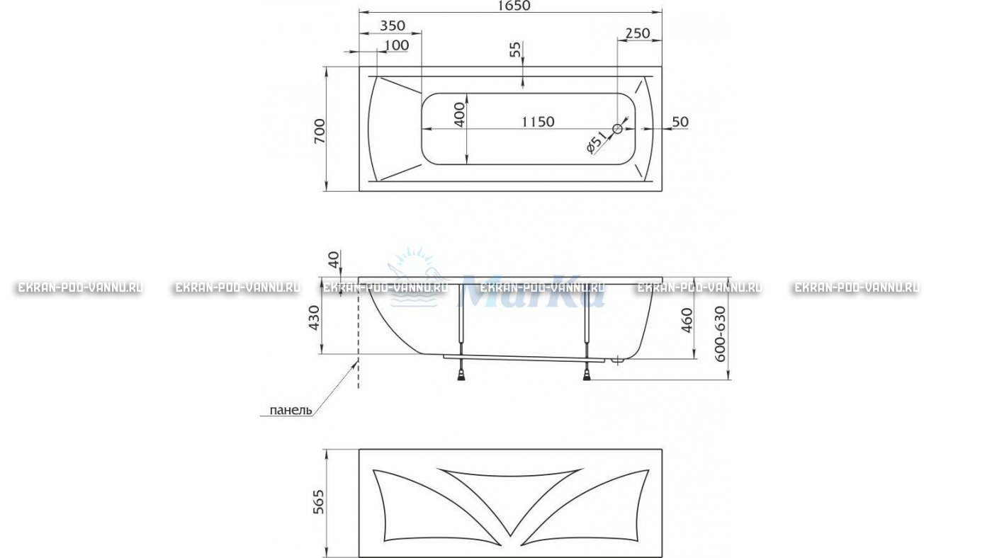 Акриловая ванна 1MarKa Modern 165x70 – купить по цене 9810 руб. в интернет-магазине в городе Челябинск картинка 16