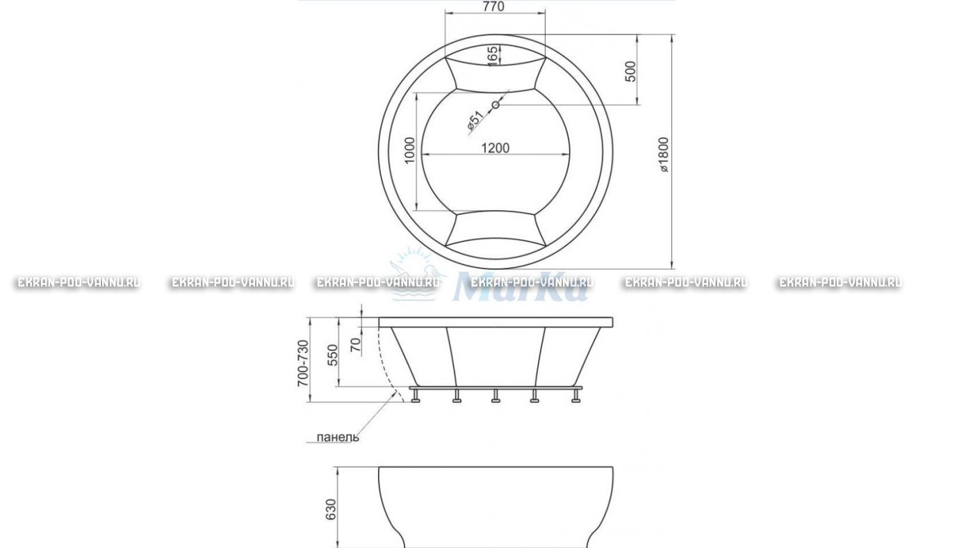 Акриловая ванна 1MarKa Omega 180x180  – купить по цене 42450 руб. в интернет-магазине в городе Челябинск картинка 13