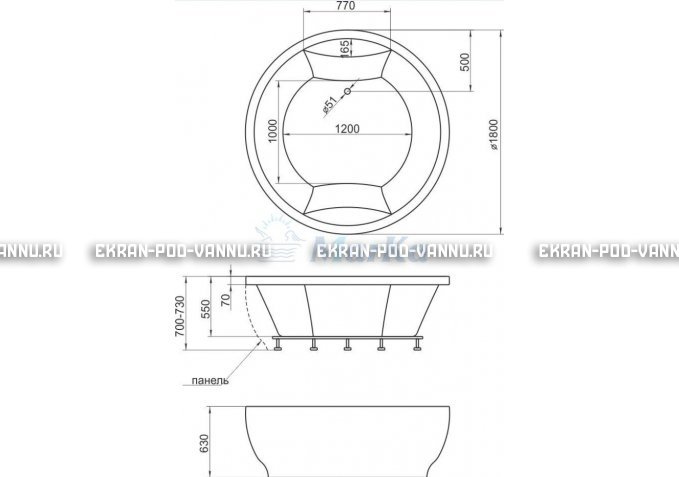 Акриловая ванна 1MarKa Omega 180x180  – купить по цене 42450 руб. в интернет-магазине в городе Челябинск картинка 4