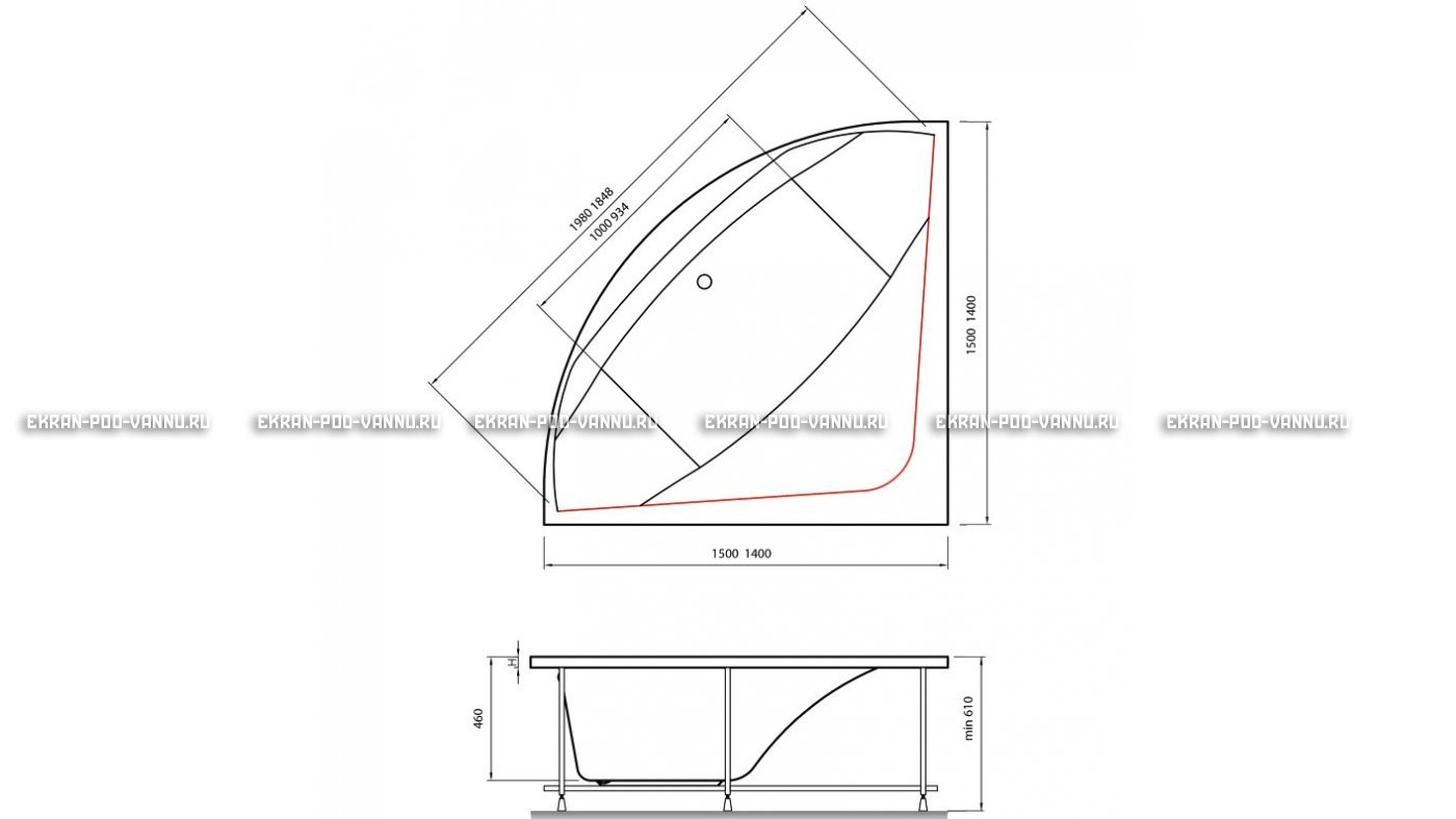 Акриловая ванна Vayer Boomerang 140x140 – купить по цене 53070 руб. в интернет-магазине в городе Челябинск картинка 15