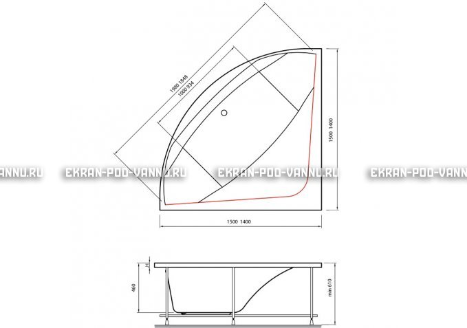 Акриловая ванна Vayer Boomerang 140x140 – купить по цене 53070 руб. в интернет-магазине в городе Челябинск картинка 4