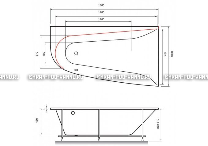 Акриловая ванна Vayer Boomerang 180x100 – купить по цене 53030 руб. в интернет-магазине в городе Челябинск картинка 2