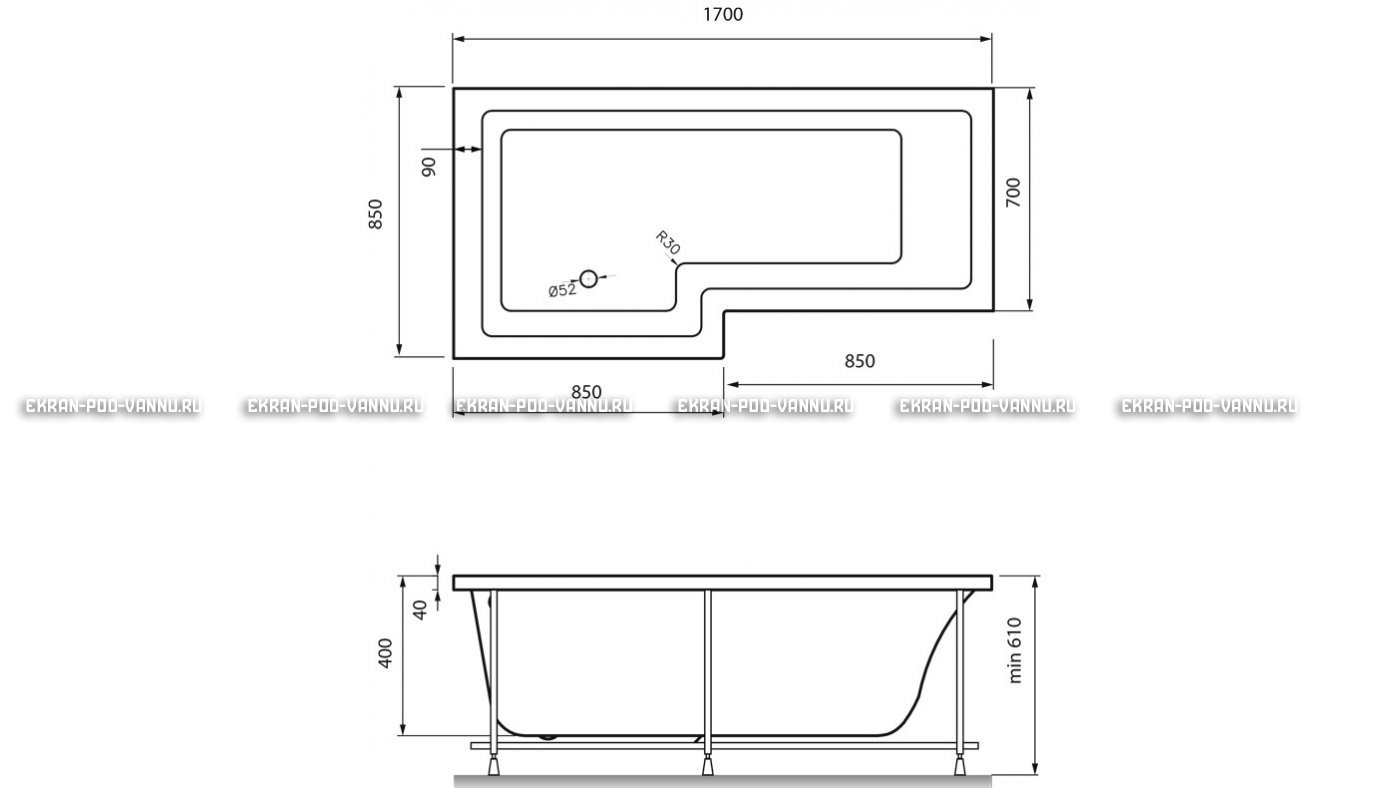 Акриловая ванна Vayer Options 170х70/85 – купить по цене 24110 руб. в интернет-магазине в городе Челябинск картинка 13