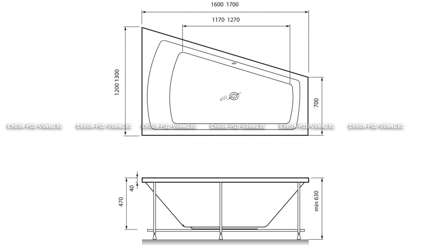 Акриловая ванна Vayer Trinitiy 170x130 – купить по цене 32590 руб. в интернет-магазине в городе Челябинск картинка 13