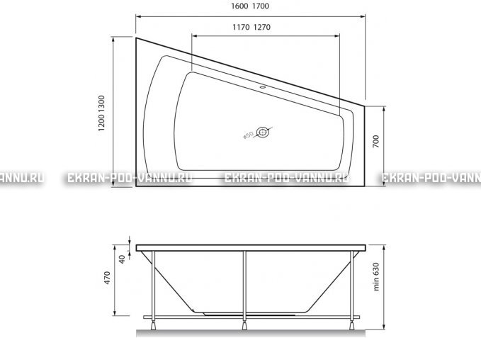 Акриловая ванна Vayer Trinitiy 170x130 – купить по цене 32590 руб. в интернет-магазине в городе Челябинск картинка 4